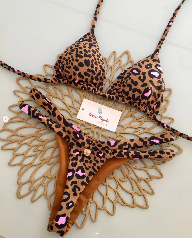 Print Sexy Bikini-Set – Y2K Neckholder & Lace-Up Design
